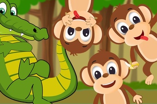 Five Little Monkeys Swinging In The Tree 🐒🐊 | Five Little Monkeys Song | Nursery Rhyme With Lyrics