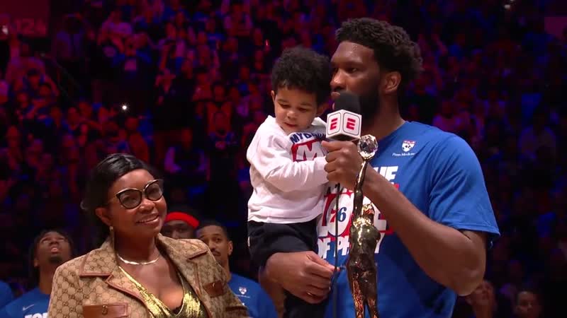 Joel Embiid Full Of Emotion As He Receives The Michael Jordan Trophy As The Kia NBA MVP ,, Kia